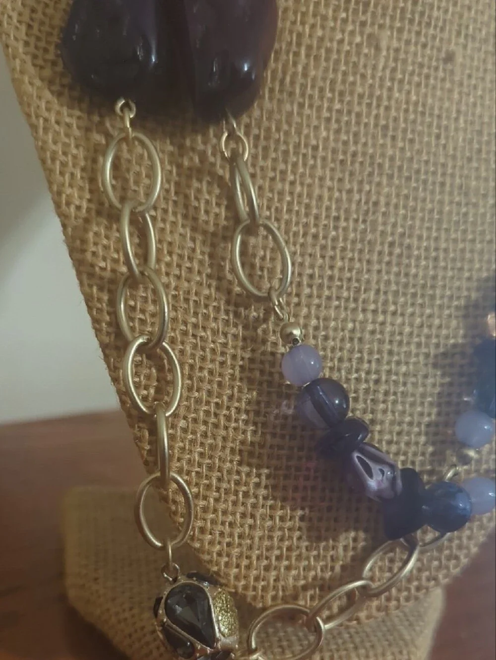 Gold-Tone Long Long Necklace with Purple Bead Accents